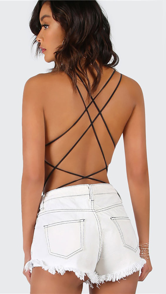 SHEIN Strappy Open-Back Thong Bodysuit