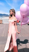 The Anastacia Off Shoulder Sweetheart Maxi Dress Gown Pink High Slit