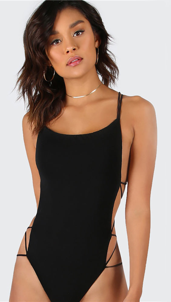 Chloe Strappy Open Back Bodysuit Black Thong Sexy ShopAA