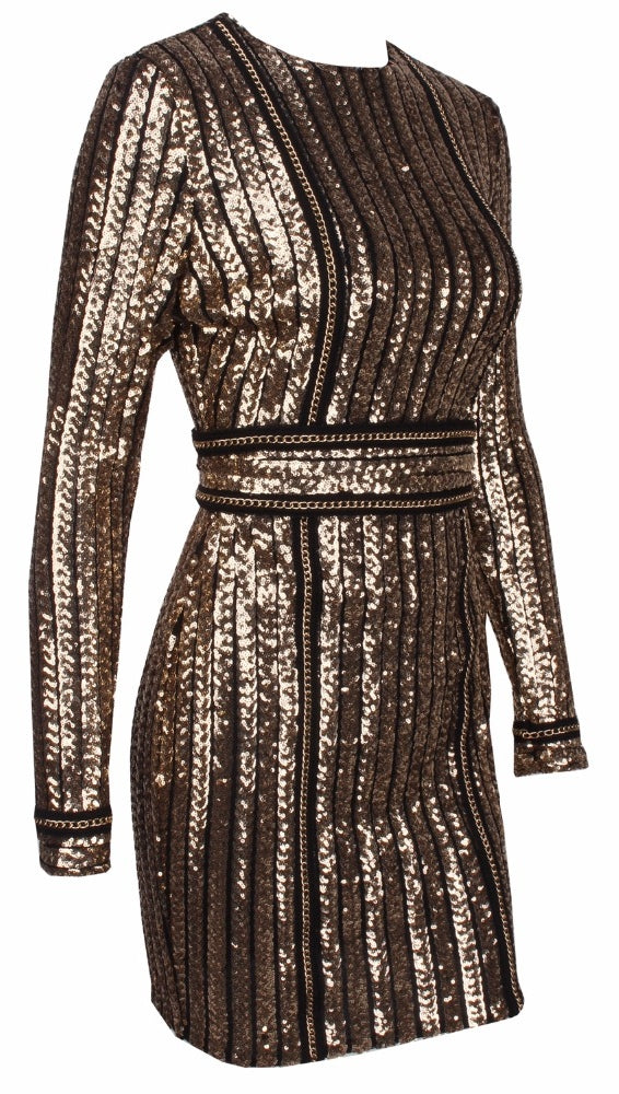 The Ivanka Long Sleeved Gold Sequin Mini Belted Dress Black – ShopAA
