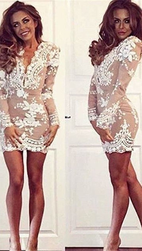 The Dawn Sexy Drop V Neck Long Sleeve Sequin Mini Dress White