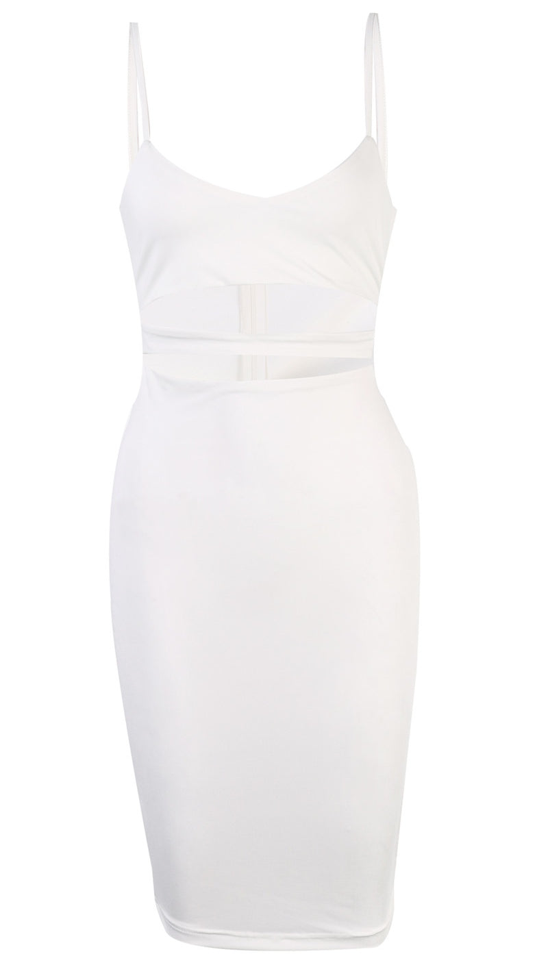 The Nina Cut Out Midi Dress White V Neck Bodycon Sexy - ShopAA