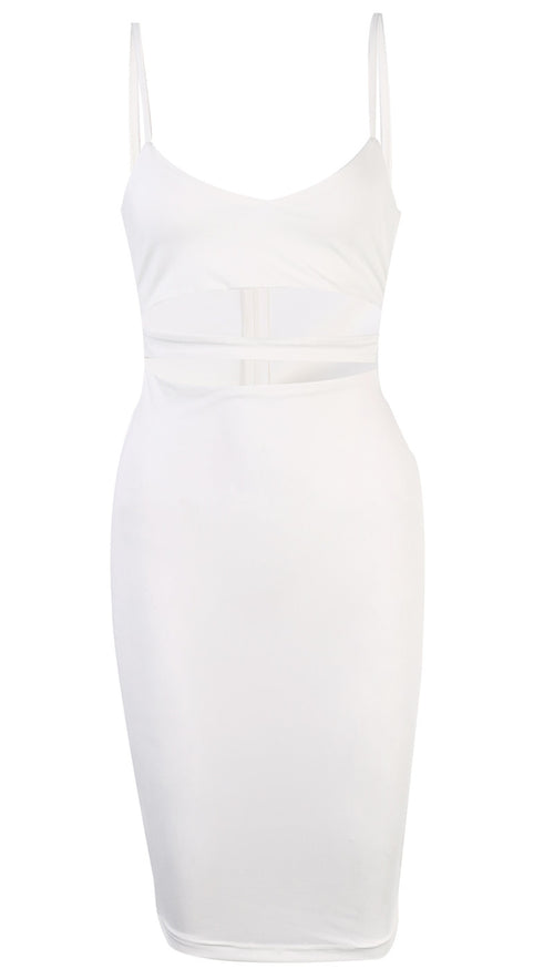 The Nina Cut Out Midi Dress White V Neck Bodycon Sexy - ShopAA