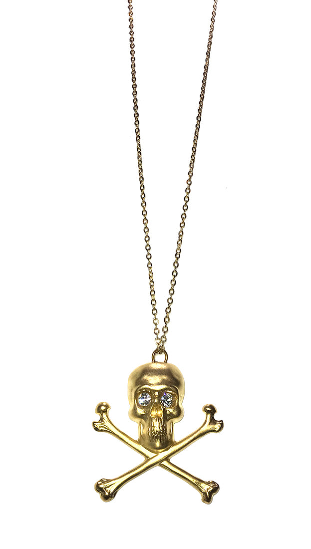 ShopAA Rhinestone Eye Skull Croosbone Necklace Gold