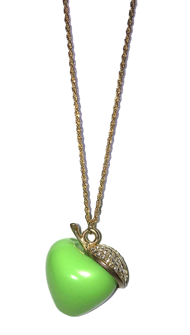 ShopAA Jewelry Green Apple Rhinestone Leaf Charm Gold Necklace 