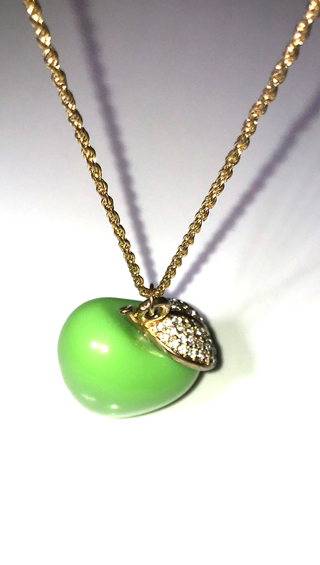  ShopAA Jewelry Green Apple Rhinestone Leaf Charm Gold Necklace 