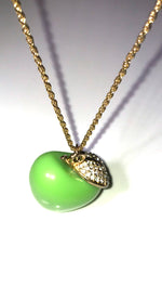  ShopAA Jewelry Green Apple Rhinestone Leaf Charm Gold Necklace 