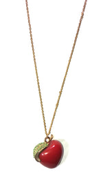  ShopAA Jewelry Red Apple Rhinestone Leaf Charm Gold Necklace 