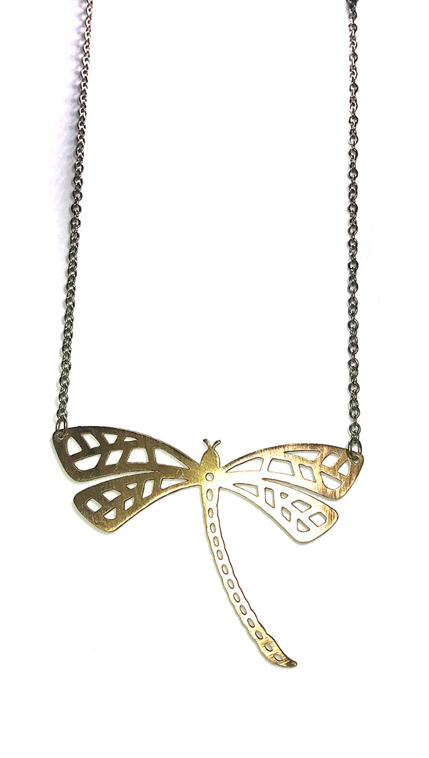  ShopAA Jewelry Make a Wish Gold Metal Plate Cutout Dragonfly Charm Necklace 