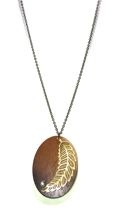  ShopAA Jewelry Make A Wish Cutout Leaf Rhinestone Wood Charm Necklace 