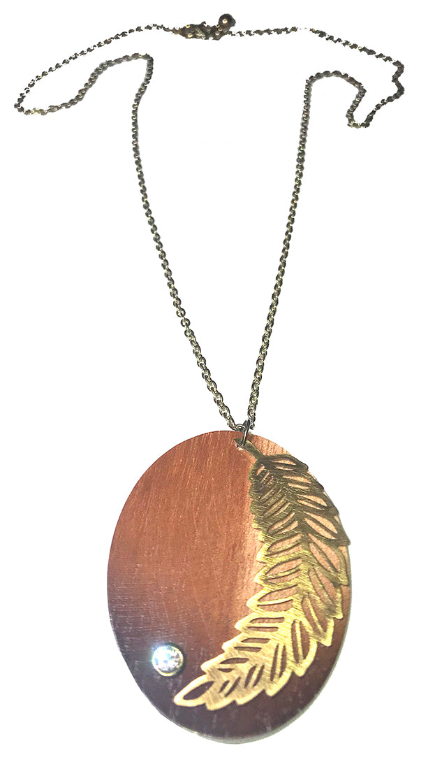  ShopAA Jewelry Make A Wish Cutout Leaf Rhinestone Wood Charm Necklace 