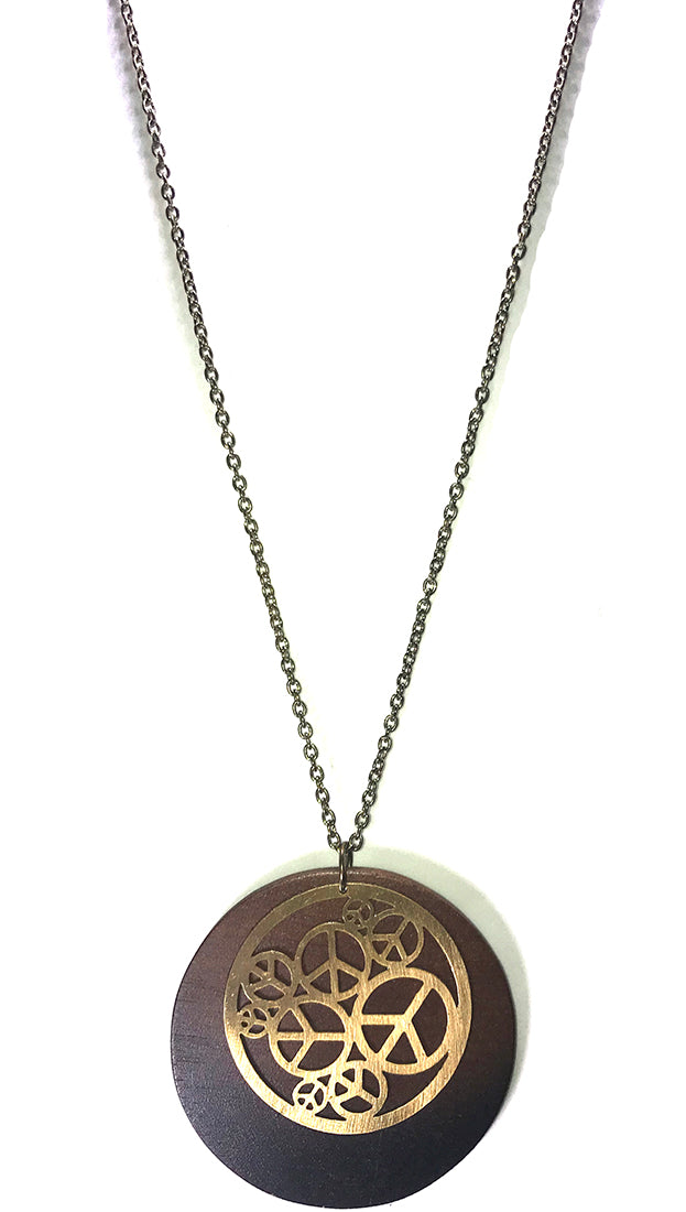  ShopAA Make A Wish Cutout Peace Signs Wood Circle Necklace Jewelry 