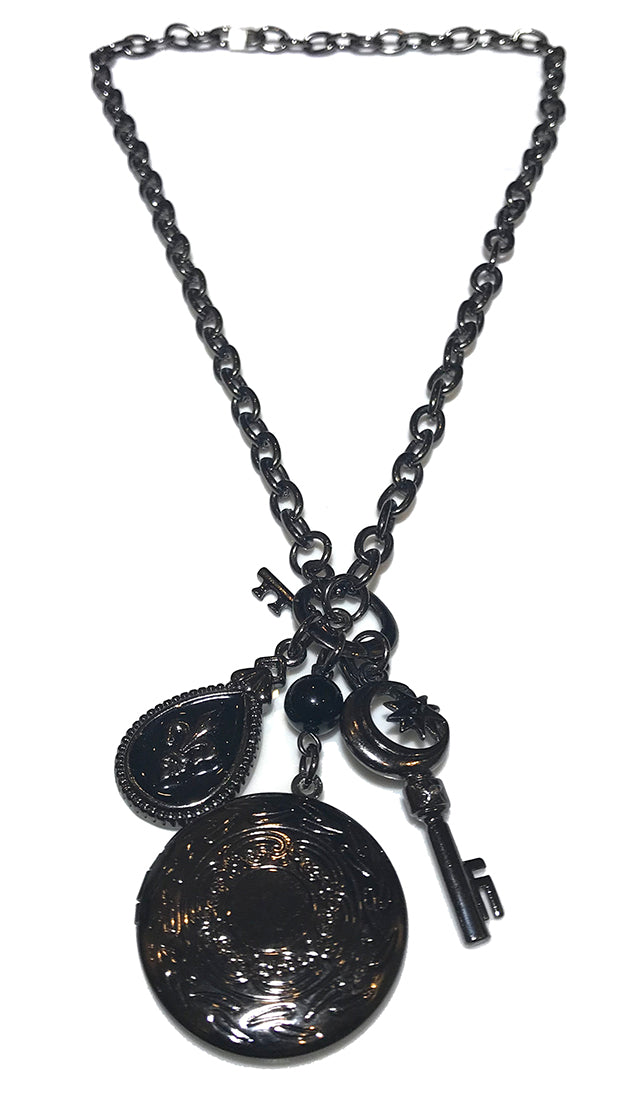 Photo Locket Charm Necklace in Dark Gunmetal