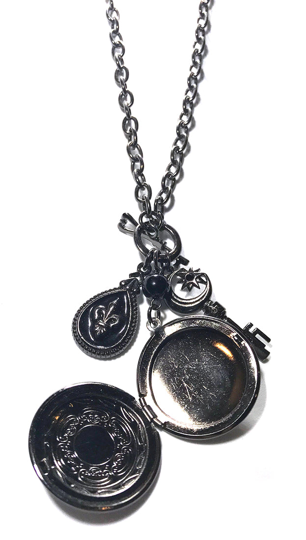 Photo Locket Charm Necklace in Dark Gunmetal