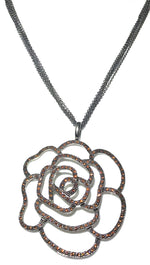  ShopAA Jewelry Brown Rhinestone Rose Flower Cutout Necklace 