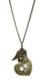  ShopAA Jewelry Peace & Love Heart Cupid Charm Necklace Antique Gold 