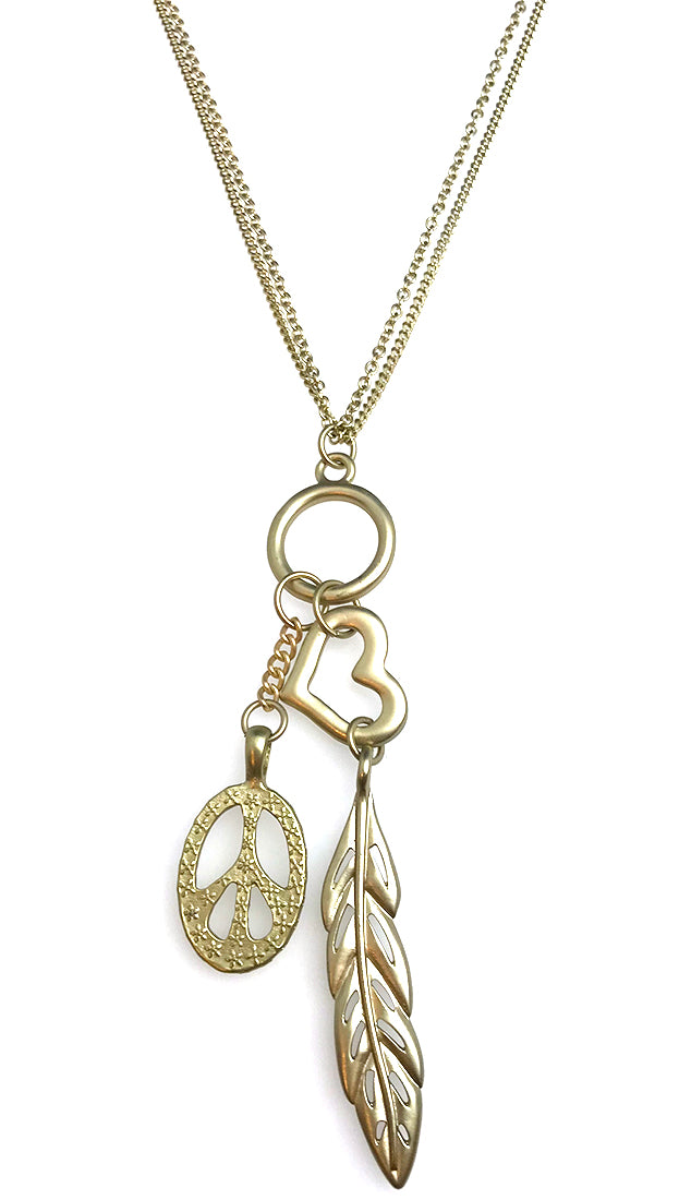  ShopAA Jewelry Peace Love Heart Feather Charm Necklace Gol 
