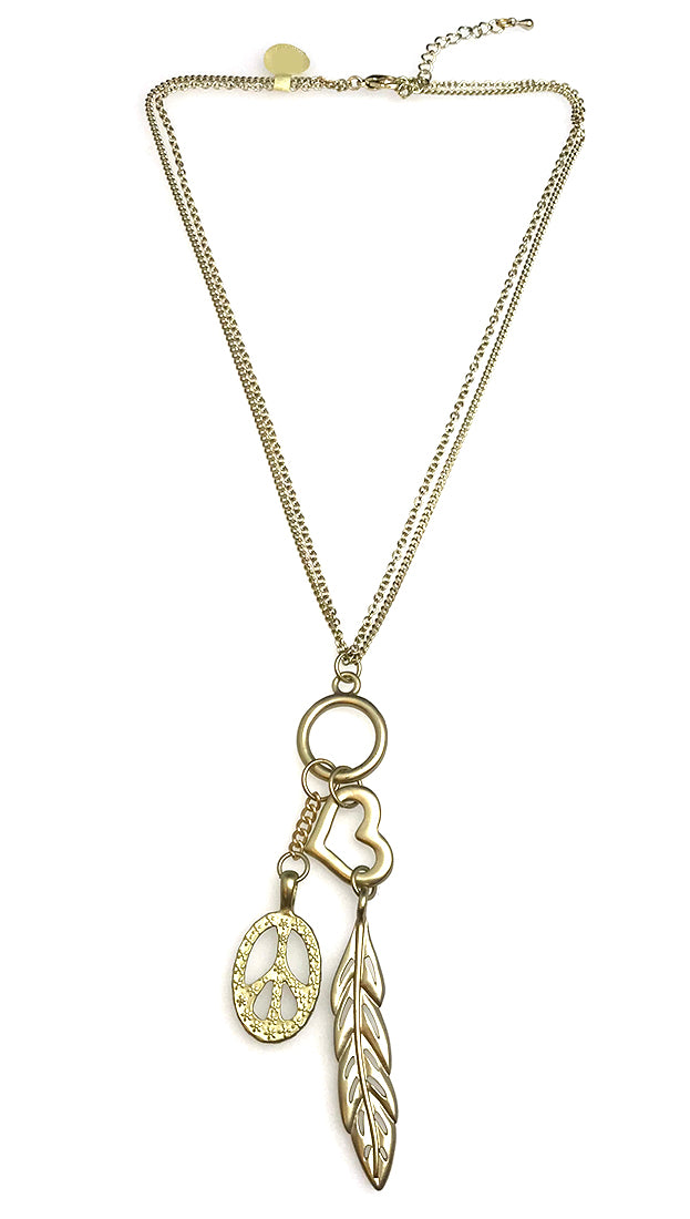  ShopAA Jewelry Peace Love Heart Feather Charm Necklace Gol 