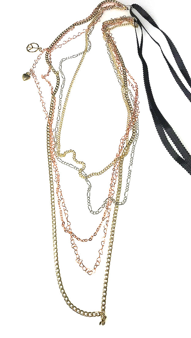ShopAA Jewelry Multi Chain Gold Silver Rose Gold Long Necklace 