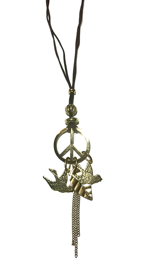 ShopAA Peace Sign Dove Feather Chain Link Charm Necklace … 