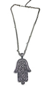 Hamsa Rhinestud Charm Necklace in Antique Silver