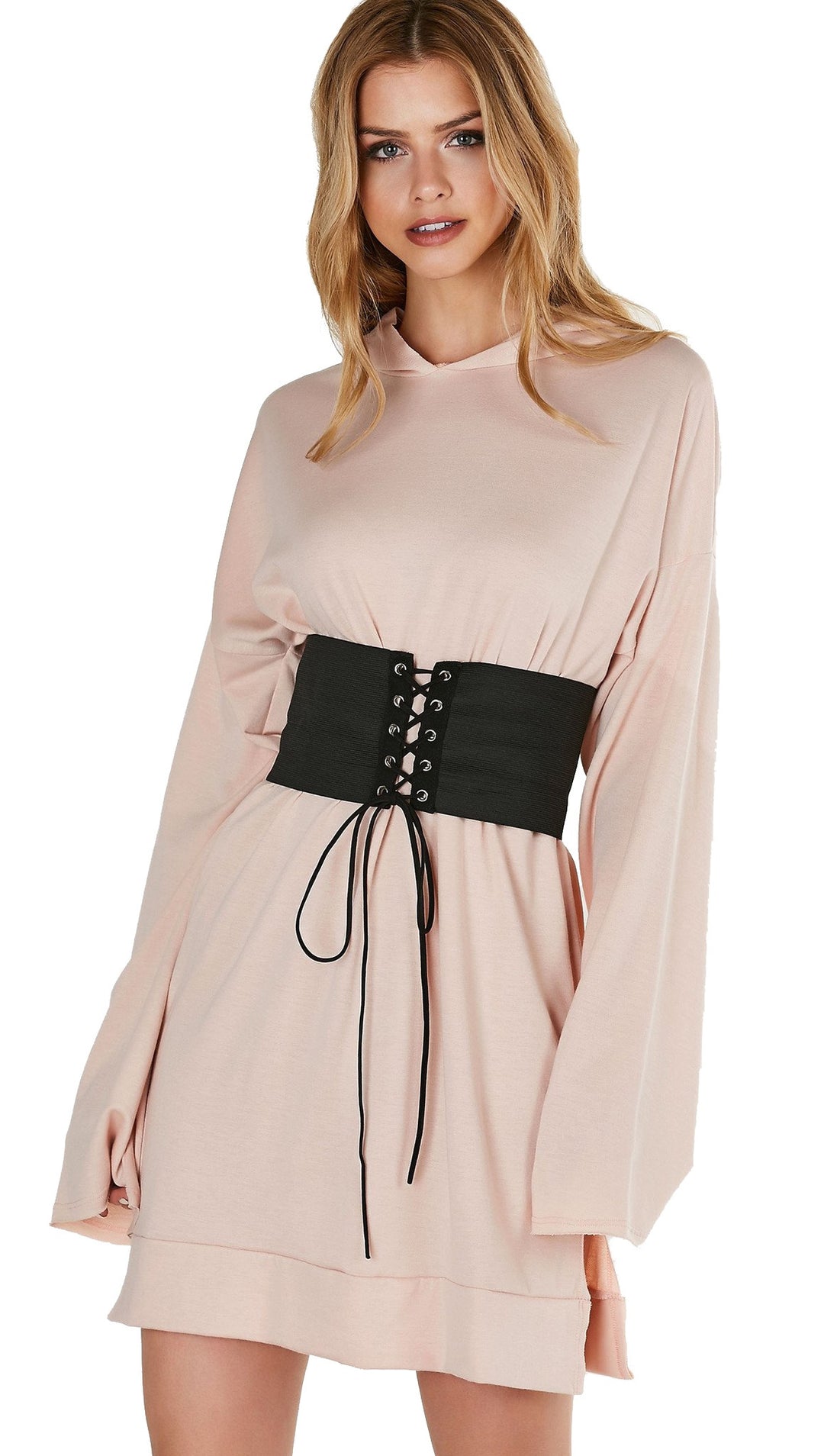 Robbin Hood Tunic Corset Sweatshirt Dress Peach Pink Waist Sincher 