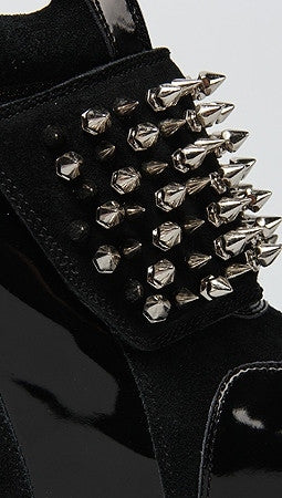 En del klæde Katastrofe Spiked Dramo Shoe in Black Suede and Silver from Jeffrey Campbell @ Apparel  Addiction - Hidden Wedge Sneakers - Hi-Top - Velcro – ShopAA