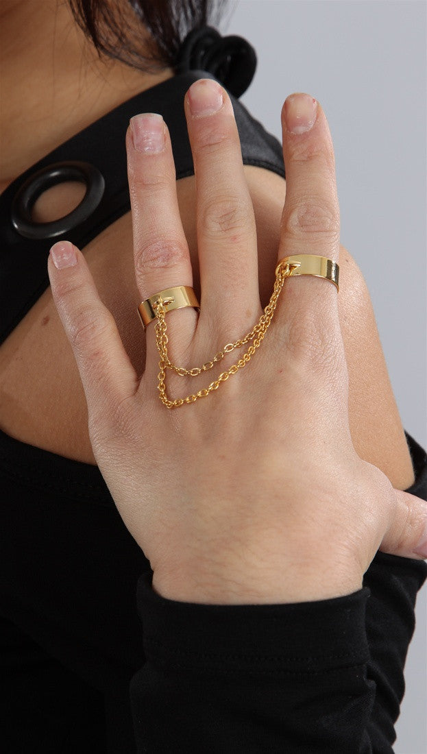 Two Finger Gold Cuff Chain Ring by Jessyka Robyn ShopAA