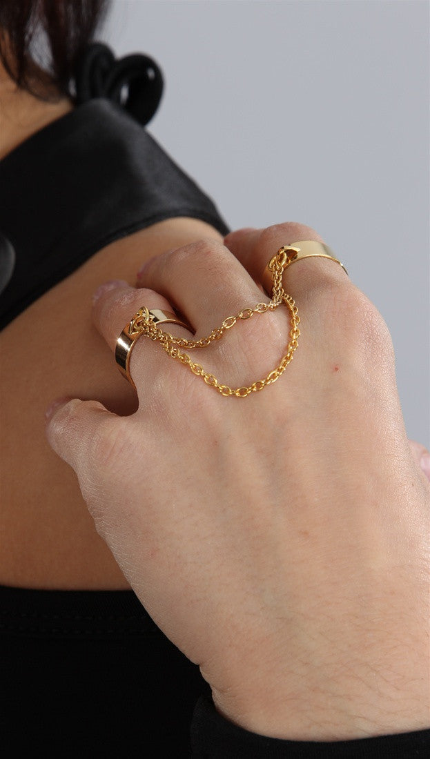 Jessyka Robyn Two Finger Gold Cuff Chain Ring