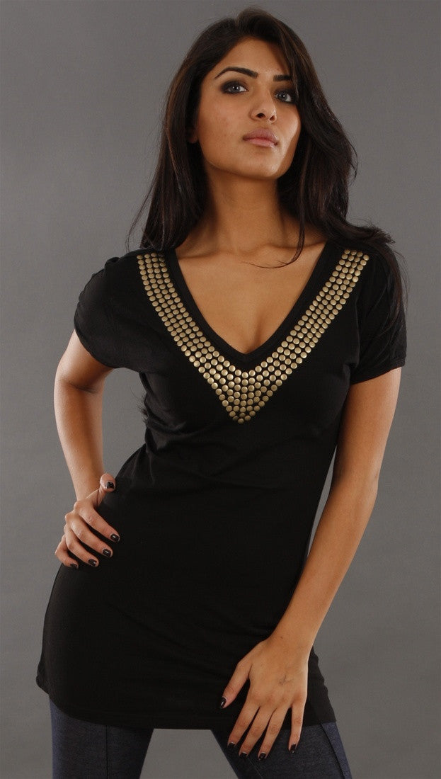 Jessyka Robyn Studded Tee in Black