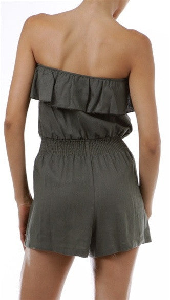 Jessyka Robyn Linen Tube Ruffle Romper in White