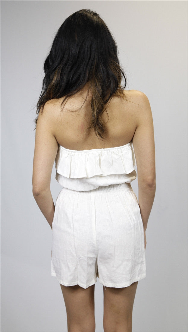 Jessyka Robyn Linen Tube Ruffle Romper in White