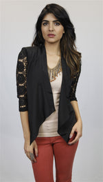 Jessyka Robyn Crochet Sleeve Blazer in Black