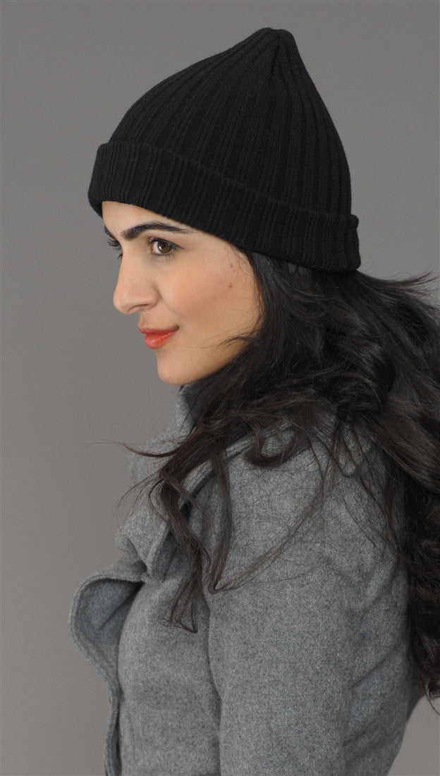 Black Fitted Knit Beanie