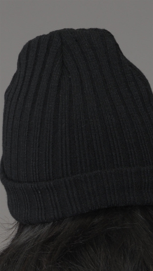 Black Fitted Knit Beanie