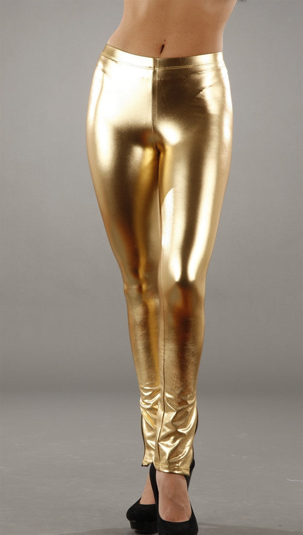 Jessyka Robyn Vinyl Zipper Leggings in Gold