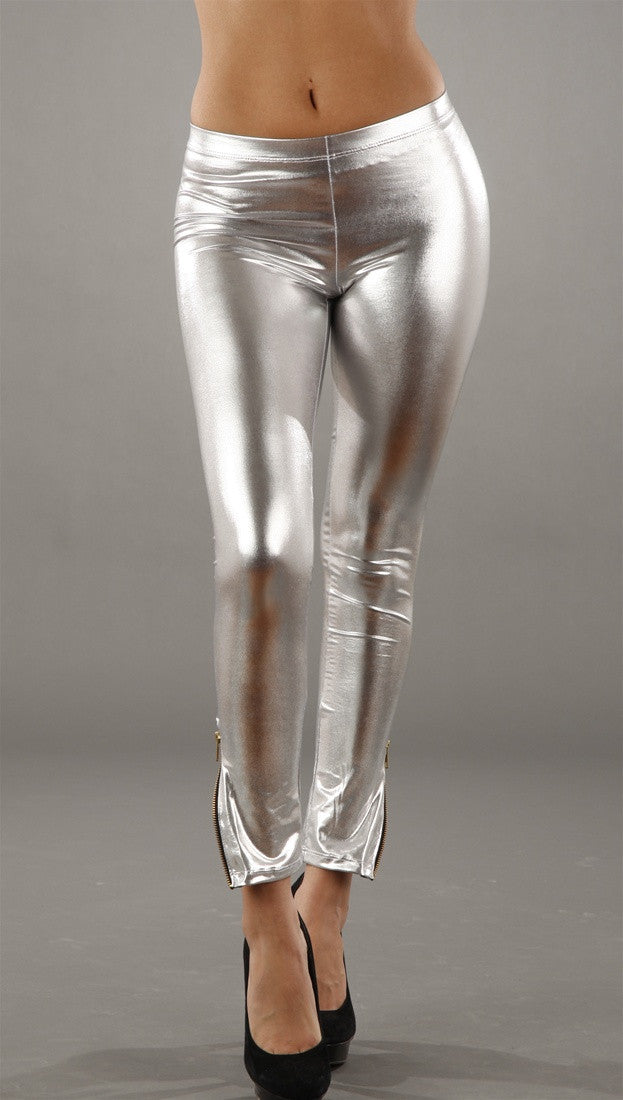 Jessyka Robyn Vinyl Zipper Leggings in Silver