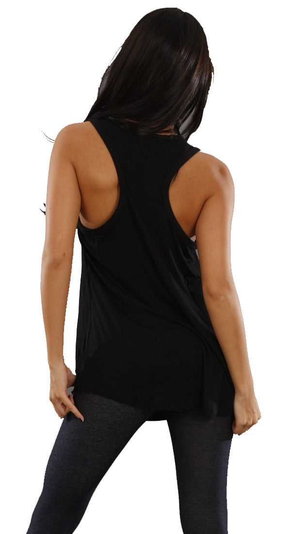 Jessyka Robyn Sunburst Gold Stone V Neck Tank in Black