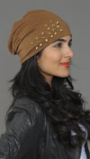 Spike Studded Beanie in Brown