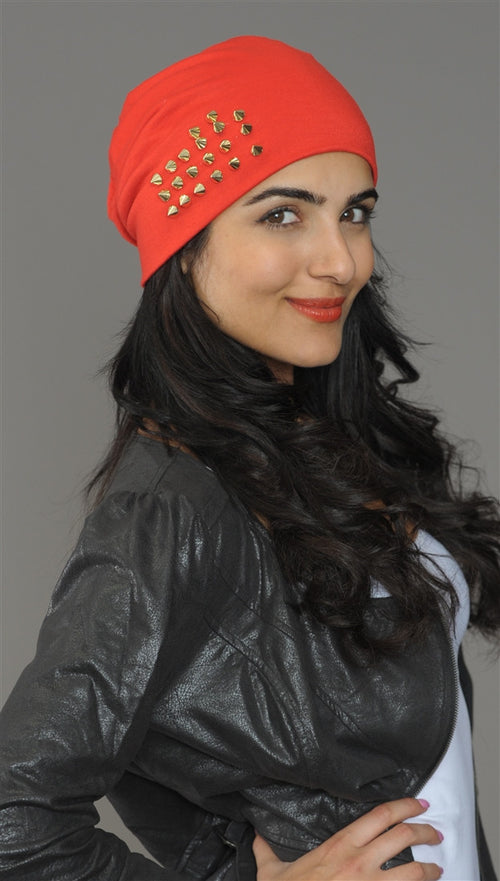 Spike Studded Beanie in Red