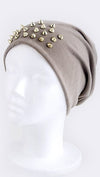 Spike Studded Beanie in Taupe