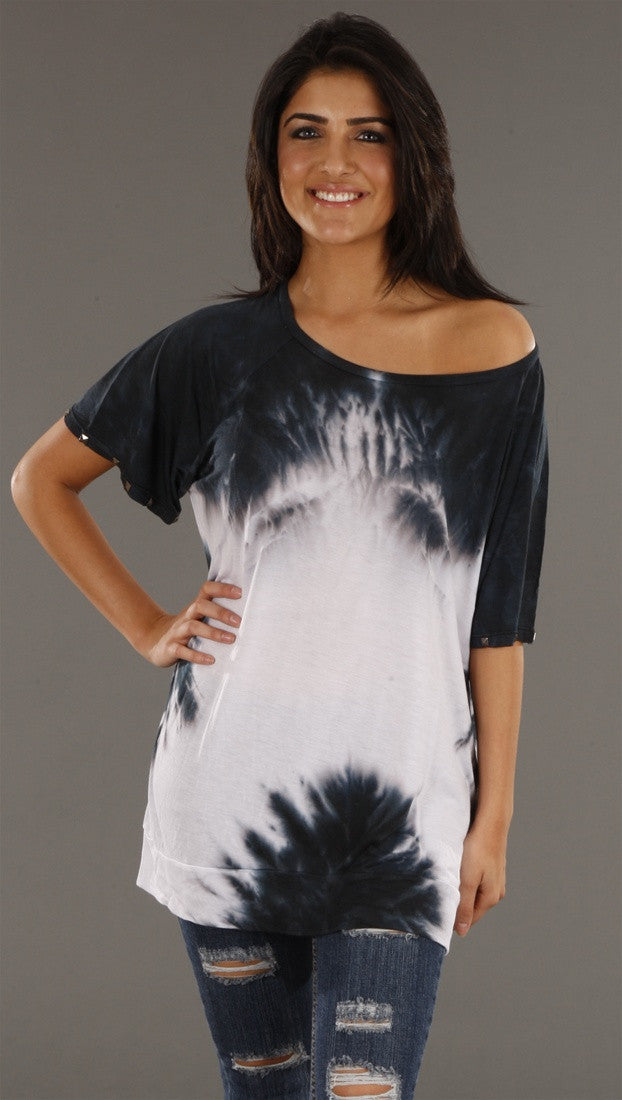Jet Tie Dye w/ Stud Sleeves Tee in Gray