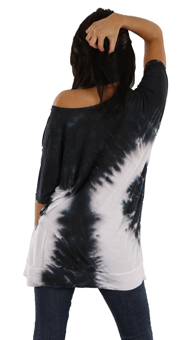 Jet John Eshaya Tie Dye Stud Sleeves Off Shoulder Tee Shirt 