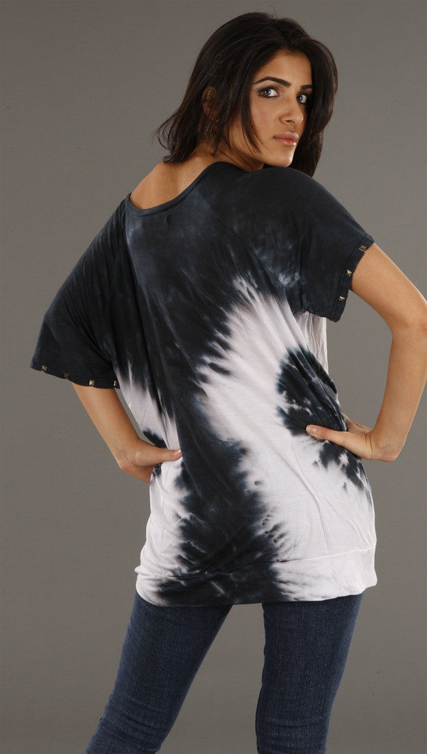 Jet Tie Dye w/ Stud Sleeves Tee in Gray