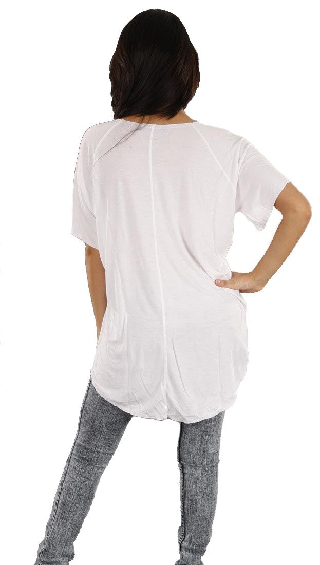 Jet John Eshaya Zip Pocket Uneven Hem Oversized Tee Shirt White 