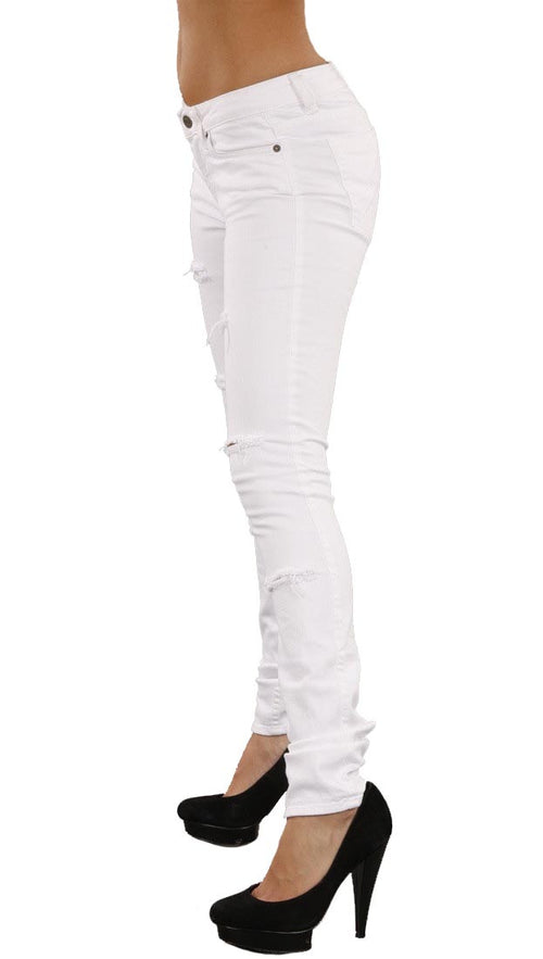Jet John Eshaya Thrash Skinny Denim Ripped Jeans in White 