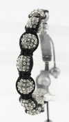 Crystal Shamballa String Bracelet Black w/ 9 Gunmetal Balls