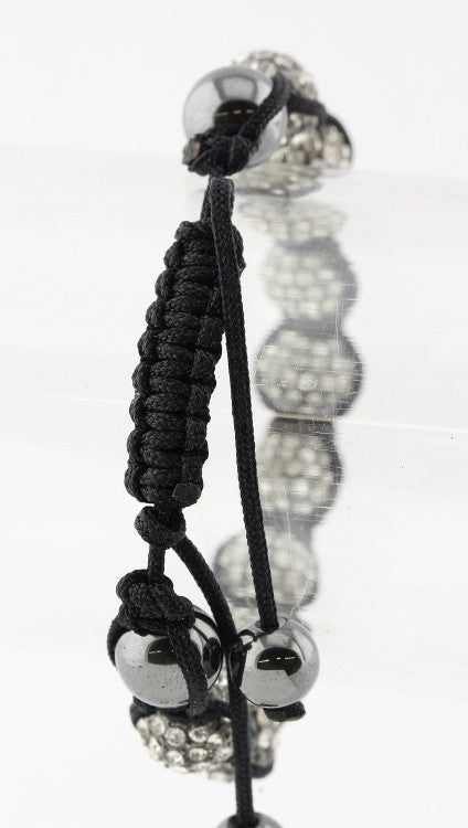 Crystal Shamballa String Bracelet Black w/ 9 Gunmetal Balls