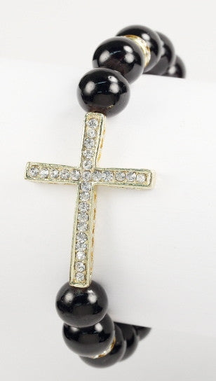 Shamballa Gold Cross Bracelete Black Beads