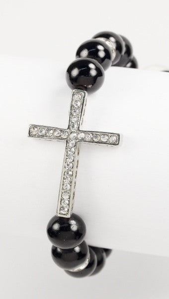 Shamballa Silver Cross Bracelete Black Beads